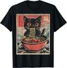 Unisex Anime Cat Ramen Japanese Funny Graphic Tees Kawaii Cat Anime Gifts Women Clothing Short Sleeve Round Neck T-Shirt 33056