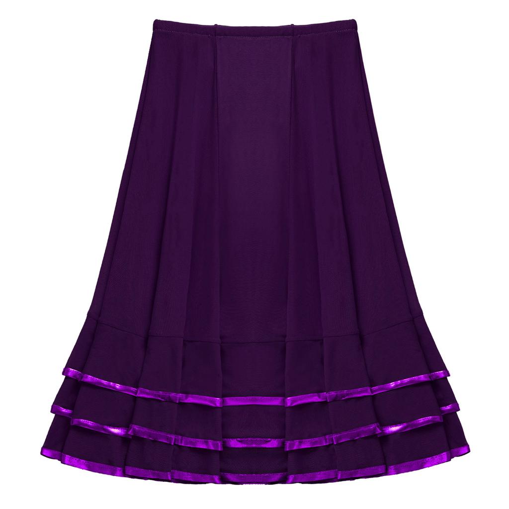 Девочки Эластичный Пояс Многоярусная Танцевальная Юбка Полосатая Сетка Однотонный Дизайн Стильная Юбка для Практики