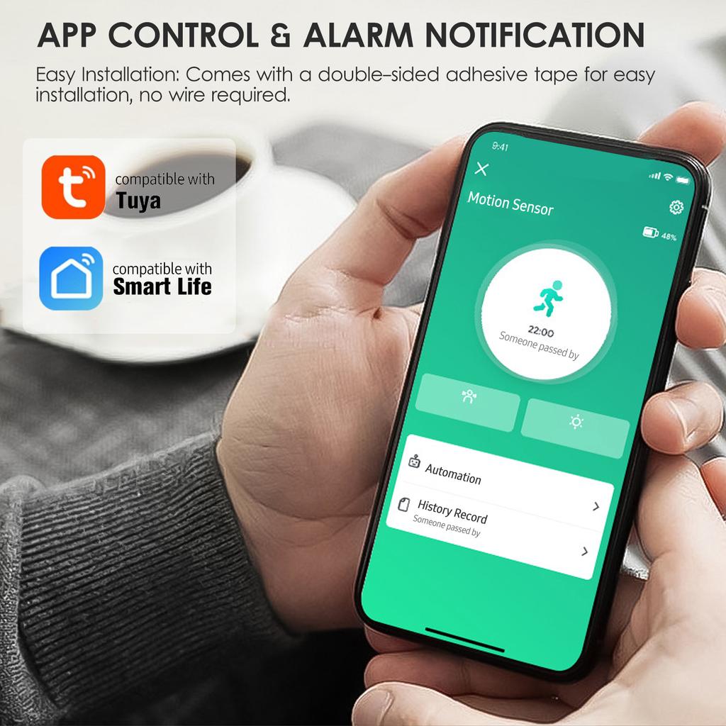 Wifi Motion Sensor Alarm Smart Human Body Induction PIR Sensor 16.4Ft 120-degree Detection Range