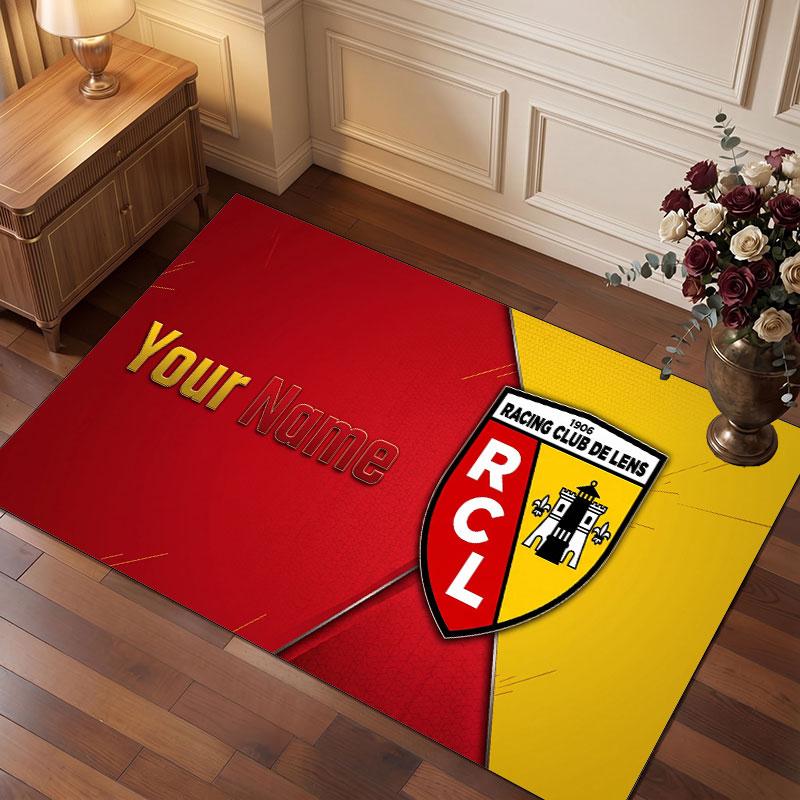 racing club de lens Custom Crystal Velvet Rug, Personalized Name Text Print, Football Logo Soft Non‑Slip Floor Mat Home Decor Gift