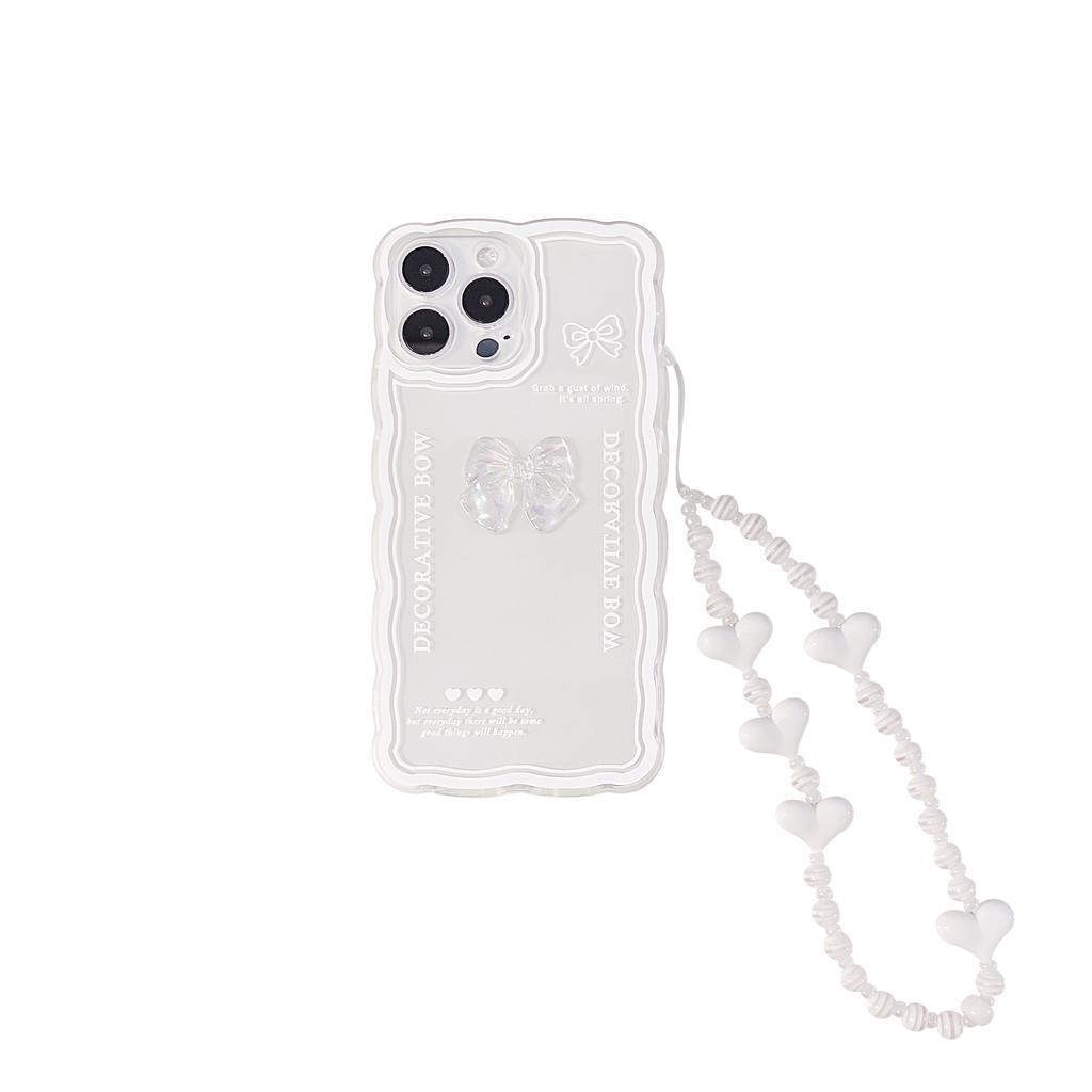 Ice Transparent Bow Iphone16ro Max Mobile Phone Case 14 Apple 15 Suitable for 11 Love 12 Lanyard X