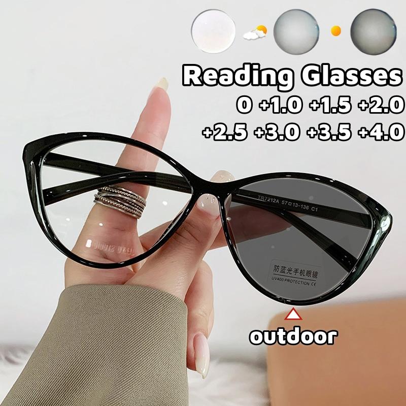 Новые трендовые сверхлегкие фотохромные очки для пресбиопии, роскошные очки для чтения «кошачий глаз», мужские и женские винтажные очки с диоптриями в ретро-стиле