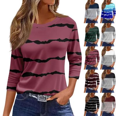 Женская модная повседневная свободная футболка с круглым вырезом и рукавами 3/4 с принтом, женский топ