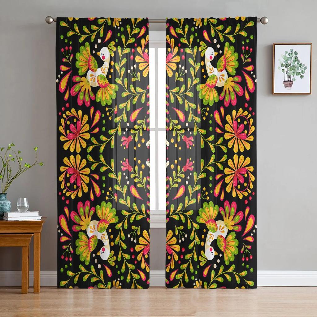 Птица, цветок, лепесток, ветка, современные тюлевые шторы с принтом для спальни, балкона, декора, креативная модная домашняя прозрачная занавеска