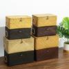 Hand Weaving Seaweed Shelf Baskets with Lid Rectangular Bin Woven Storage Box with Handle Home Organizer Bedroom