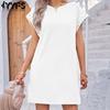 Женская мода лето весна однотонный принт без рукавов с круглым вырезом свободная талия повседневные платья
