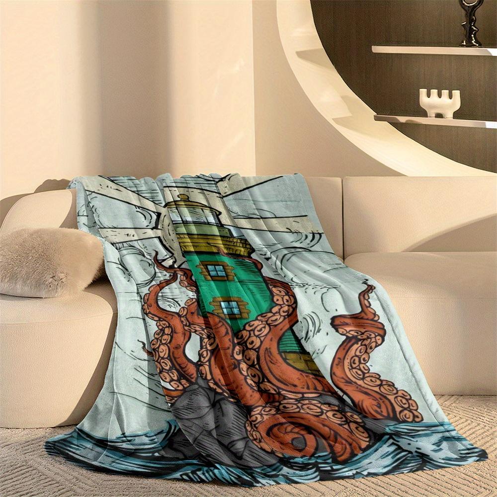 Kraken Lighthouse pattern Flannel printed blanket suitable for all seasons suitable for living room office sofa and travel