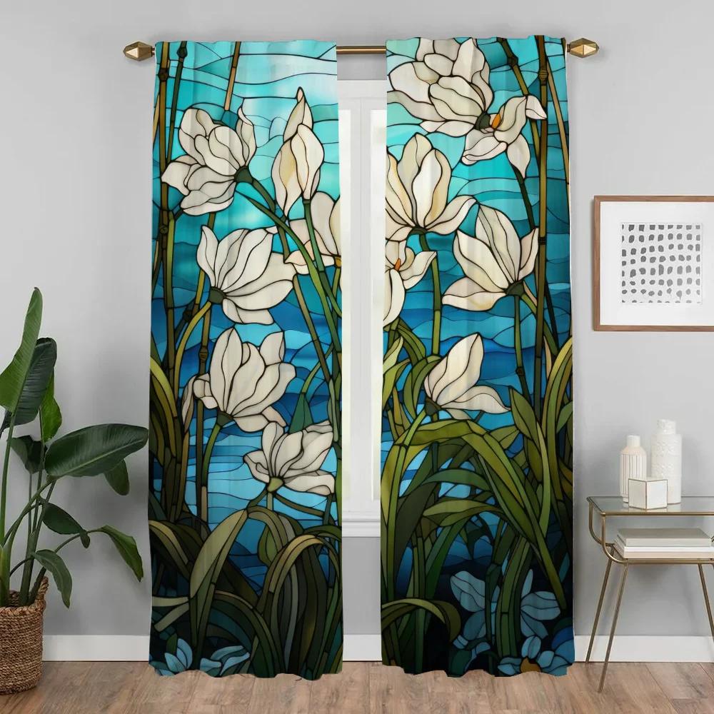 Цветочные противомоскитные шторы для гостиной, затемняющие шторы для комнаты, 2 панели, перегородка, украшение на Хэллоуин, шторы, кухня