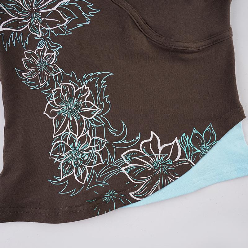 Осень 2025 Американский ретро Блок цветов Комплект из двух предметов Облегающая женская футболка