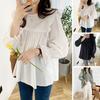 Women Shirt Round Neck Lantern Long Sleeve Pullover Tops Solid Color Loose Fit