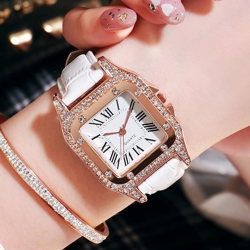 Легкие роскошные женские часы с римскими бриллиантами, модные подарочные кварцевые часы