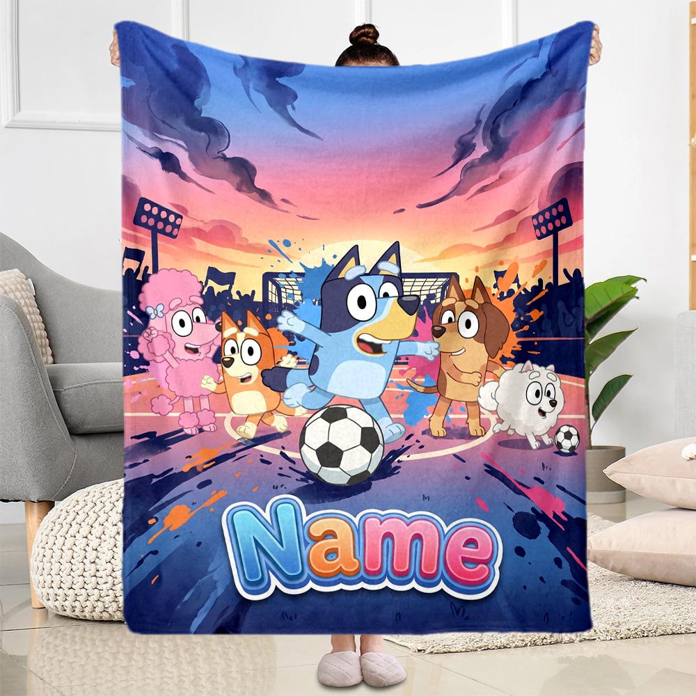 Bluey's Soccer Science Fun Customize Your Name Blanket Lightweight Customizable Blanket Ultra-Soft Perfect for Bedding Chair Office Seaside