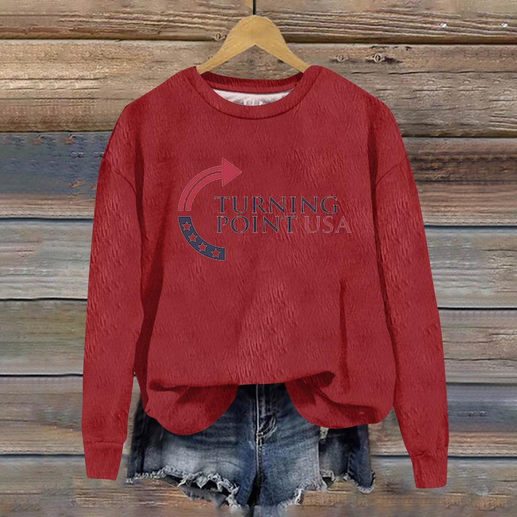 Ladies Fashion Casual Long Sleeve Printed Round Neck Pullover Top