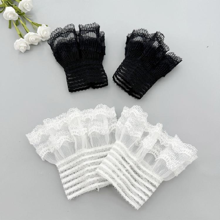 1 пара белых кружевных манжет, комплект аксессуаров для костюма, кружевная сетка, расклешенные рукава, съемные манжеты, плиссированные накладные манжеты со складками