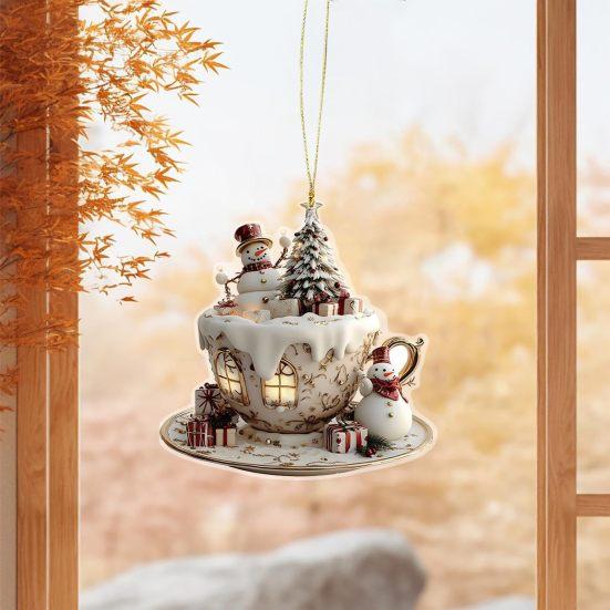 4 шт. 2D акриловые рождественские украшения в форме чашки, подвесные украшения для горячего какао