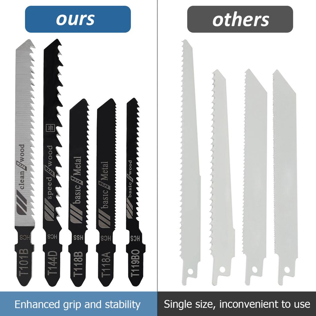 10/50 Pieces Jigsaw Blade Set HCS Various Saw Blades with T-shaped Handle Sharp and Fast Cutting Wood Thin Metal Cutting Tool