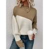 Womens Block Funnel Neck Pullover Sweater Soft High Elasticity Acrylic Knit Fabric Long Sleeve Drop Shoulder Design Perfect for Fall and Winter