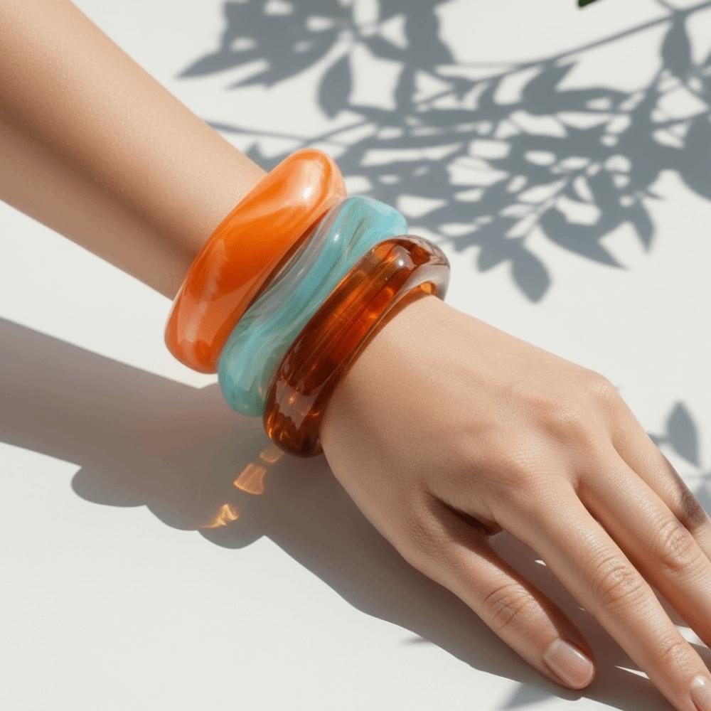 Translucent Resin Bangles Marbled Chunky Cuffs Wrist Jewelry Acrylic Bracelets Daily Outfit