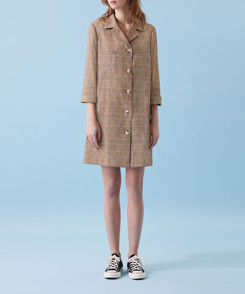 VOYONN Linen Long Jacket Mini Dress Check 021A