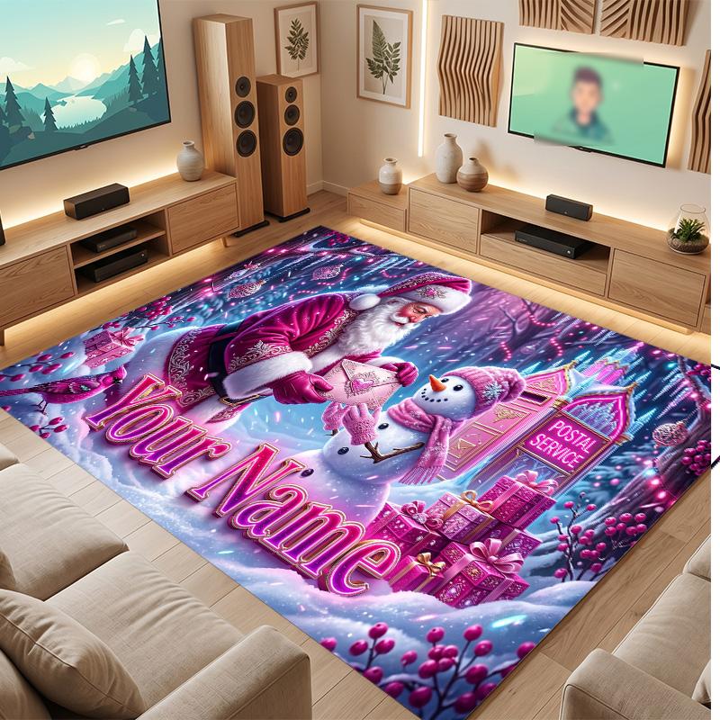 Christmas Theme Soft Crystal Velvet Rug Custom Name & Text Print Non Slip Floor Rug for Bedroom Living Room