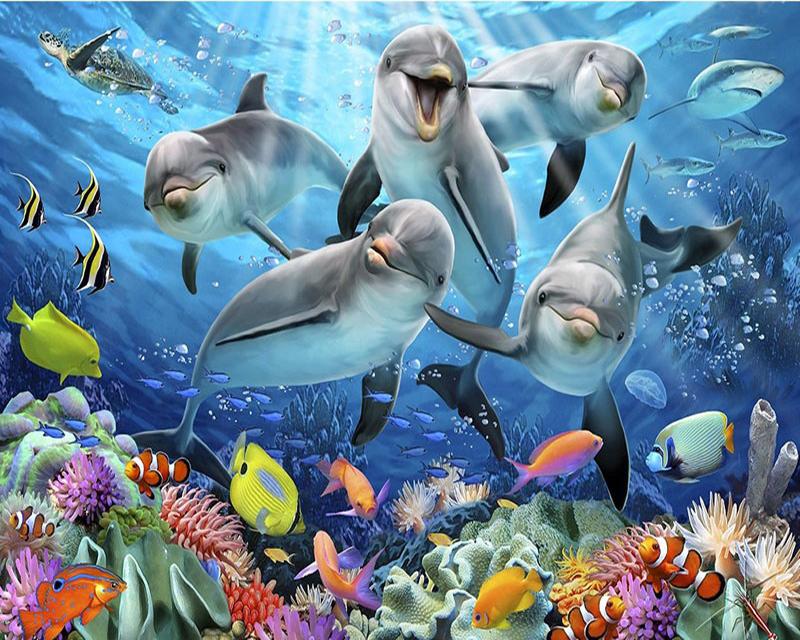 5D DIY алмазная живопись дельфины пейзаж Алмазная вышивка крестиком морские животные фотографии из стразов мозаика домашний декор