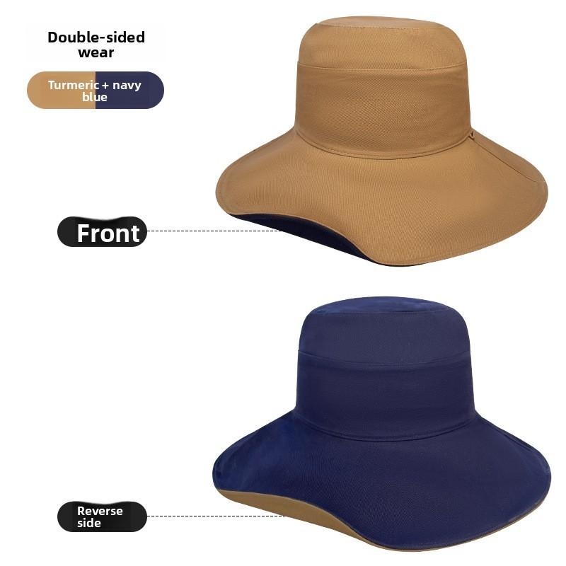 Brim Reversible Wide Sun Hat With Solid Color Design For Summer Casual Use