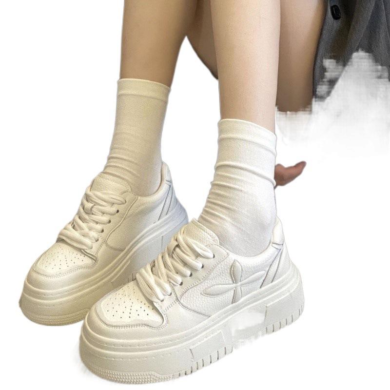 Thick Soled White Shoes for Women In Spring and Autumn, Hong Kong Style, Height Increasing, Versatile, Casual, Student Sports Shoes for Children