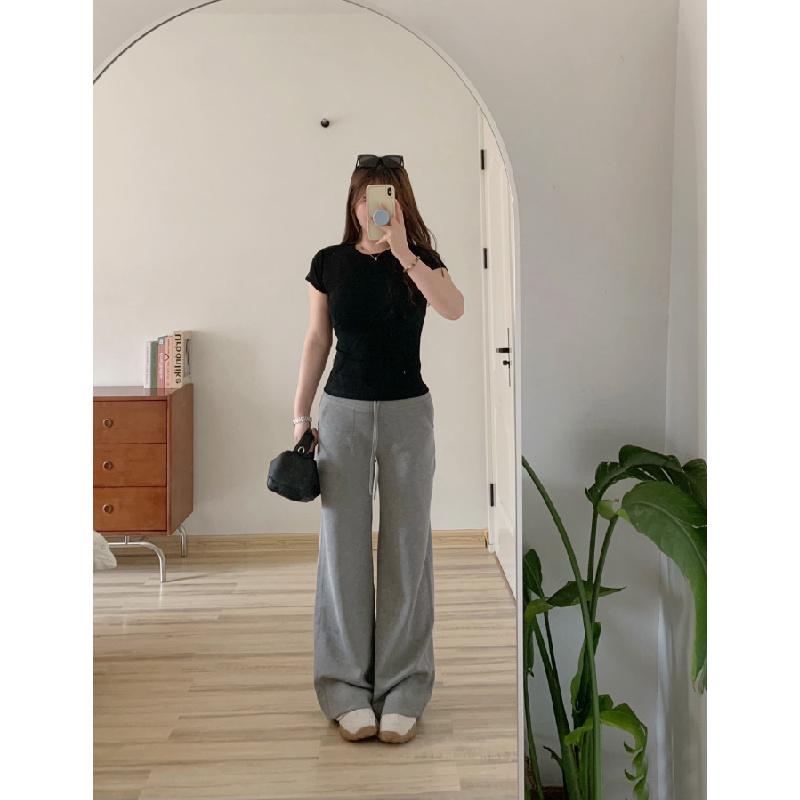 2026 Spring/Summer Solid Color Versatile Slim Straight Casual Pants for Women with Drawstring Sports Pants