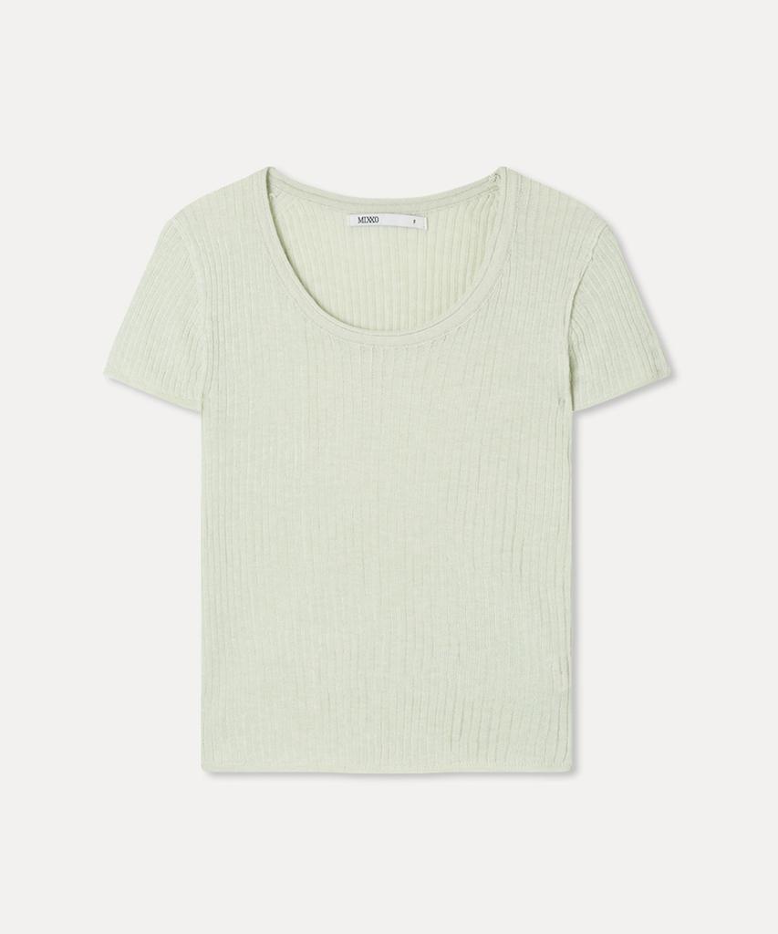 MIXXO Scoop Neck See-Through Short Sleeve Knit_Miwkag51Ss
