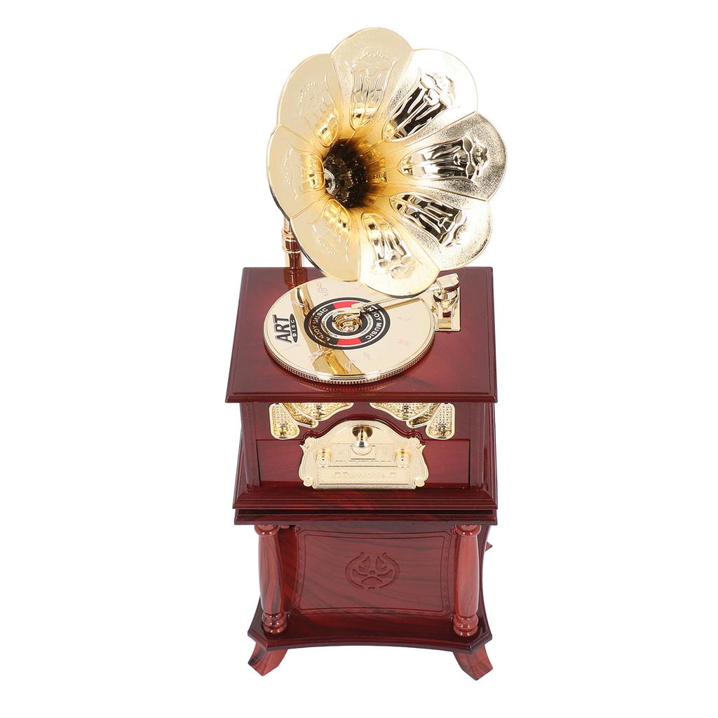 Gramophone Music Box Exquisite Clockwork Mechanical Retro Music Box Figurines for Home Table Desk