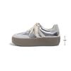 Silver Three-bar Cowhide Lace Edge Little White Shoes Thick Sole Inner Height Increase Sports and Leisure Shoes Women's Shoes