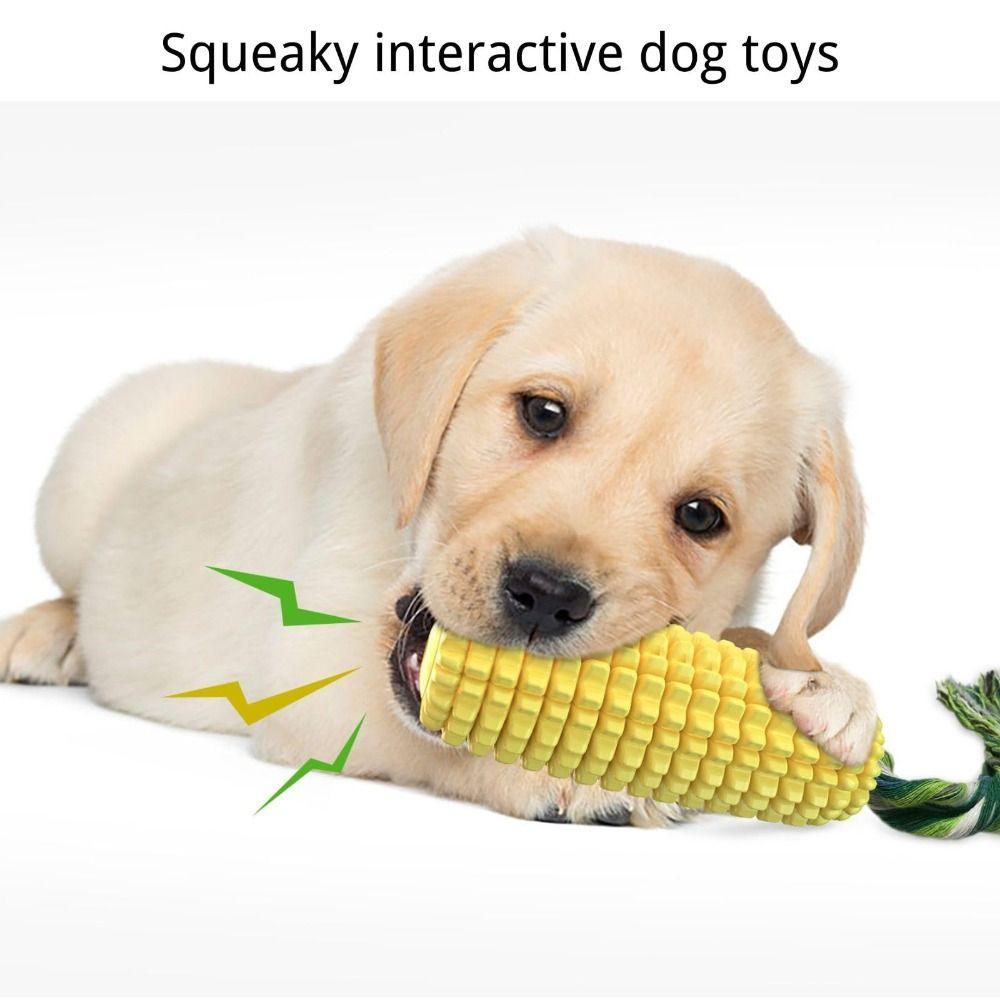 Tough Rubber Dog Chew Toy Corn Stick Design Interactive Squeaky Dog Toys Medium Large Dogs