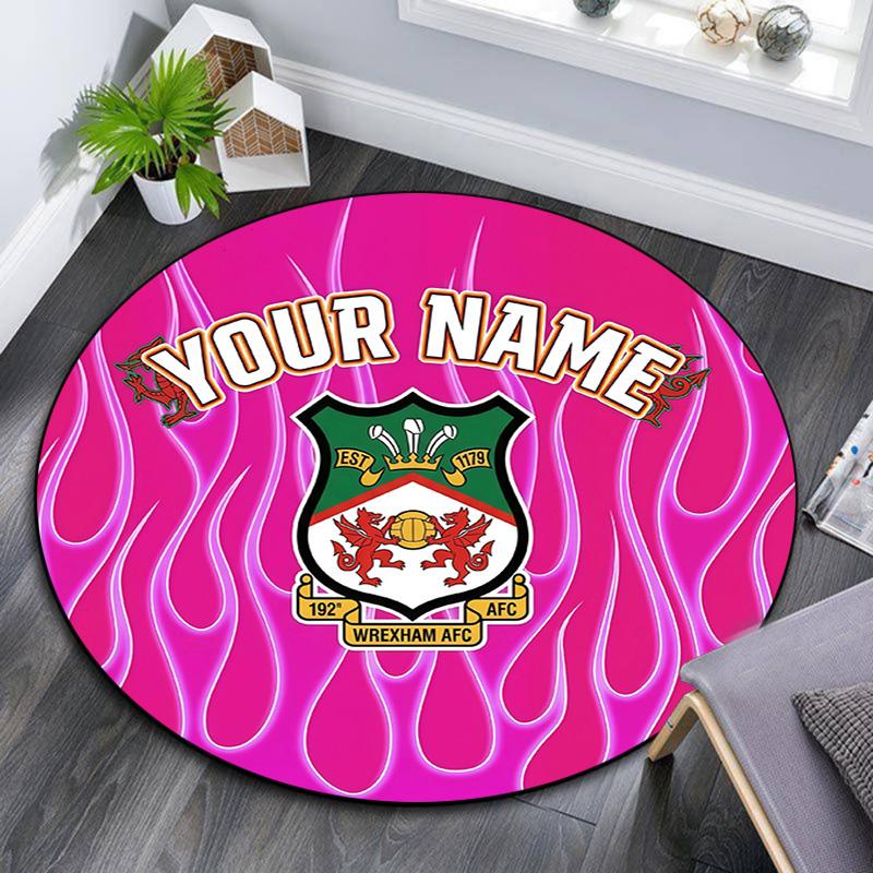 Custom Name Wrexham Football Club Round Area Rug,Carpet Rug for Living Room Bedroom Sofa Playroom Decor,Non-slip Floor Mat
