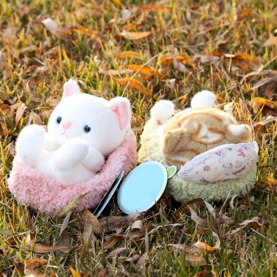 Милая реалистичная плюшевая игрушка котенок со спальным гнездом, мягкая набивная игрушка, пушистая кукла кошка, забавный настольный декор