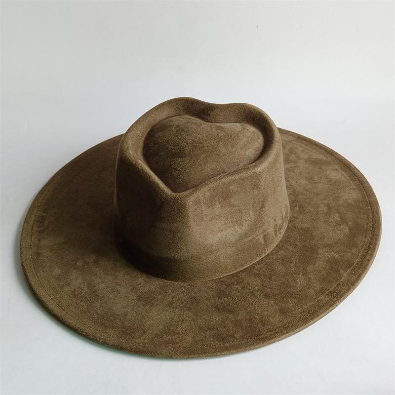 Vegan Suede Fedora Rancher Hats Blank Hats For Burning Multicolor Teardrop Shaped Top 9.5Cm Brim Unisex Jazz Hat Church Hat