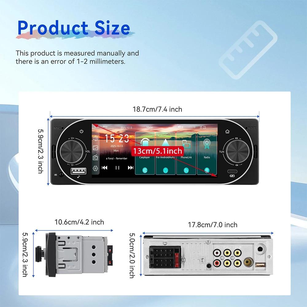 Универсальная 1DIN автомагнитола MP5 IPS HD Плеер с поддержкой беспроводного Carplay Android Auto Bluetooth FM AM RDS Стерео USB WIFI Видеоплеер 5,1-дюймовый цифровой дисплей