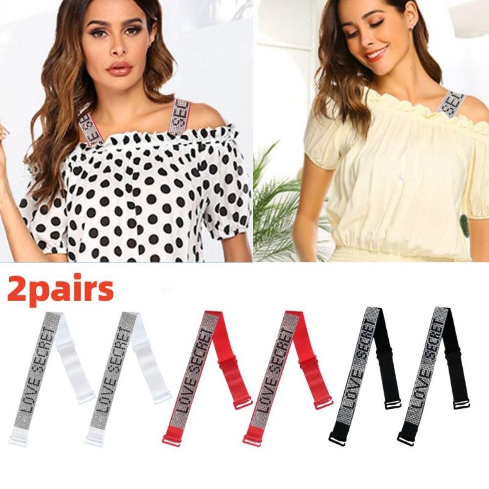 2pairs Adjustable Bra Shoulder Strap Anti Slip Underwear Strap Rhinestone Bra Strap Ladies