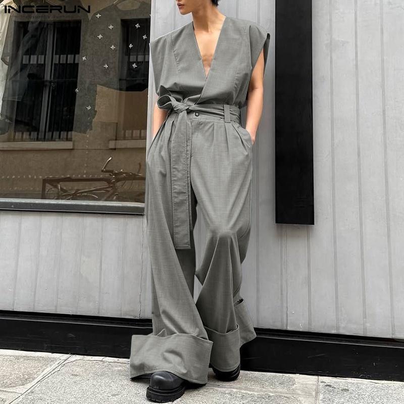 INCERUN Two Pieces Sets Men Sleeveless Tops and Long Loose Pants Outfits