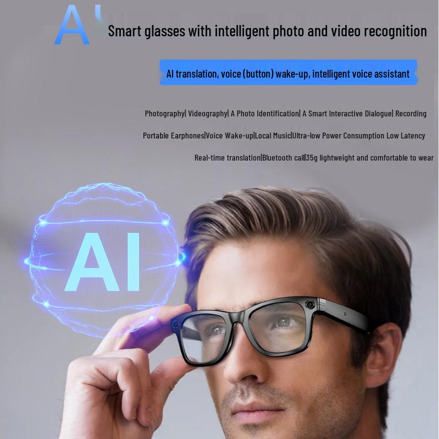 W600B Smart Glasses: Anti-Shake Photography, AI Translation, Object Recognition, Bluetooth Music.