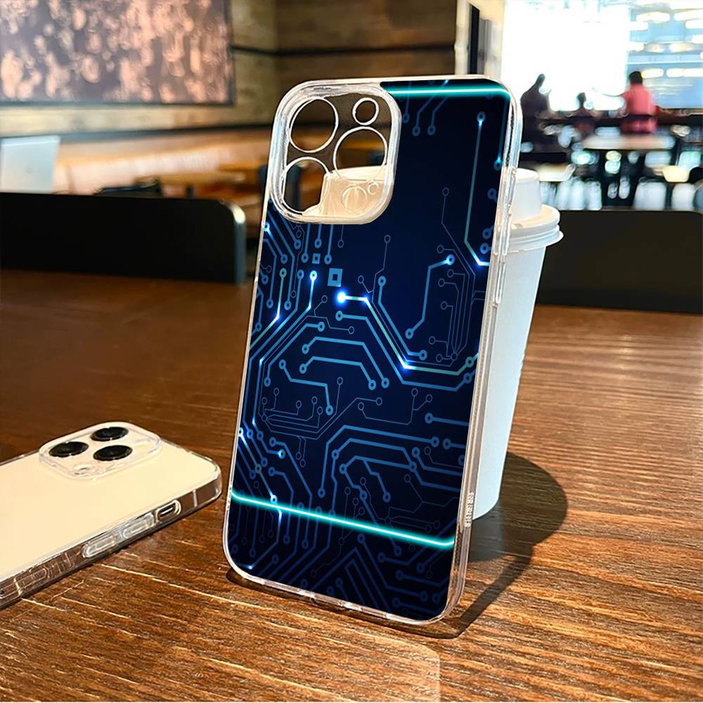 Чехол для телефона с принтом печатной платы Для iPhone17,16,15,14,13,12,11 Plus,Pro Max Мягкий прозрачный чехол