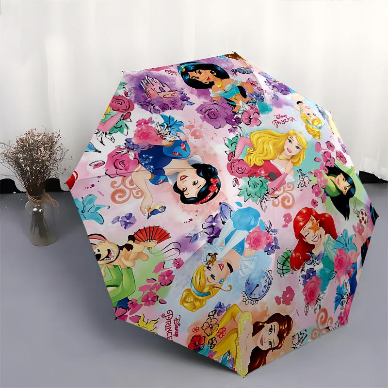 Disney Princesses Themed Automatic Opening and Closing Umbrella, Brightly Colored 8-rib Portable Umbrella, Suitable for Men and Women, A Per