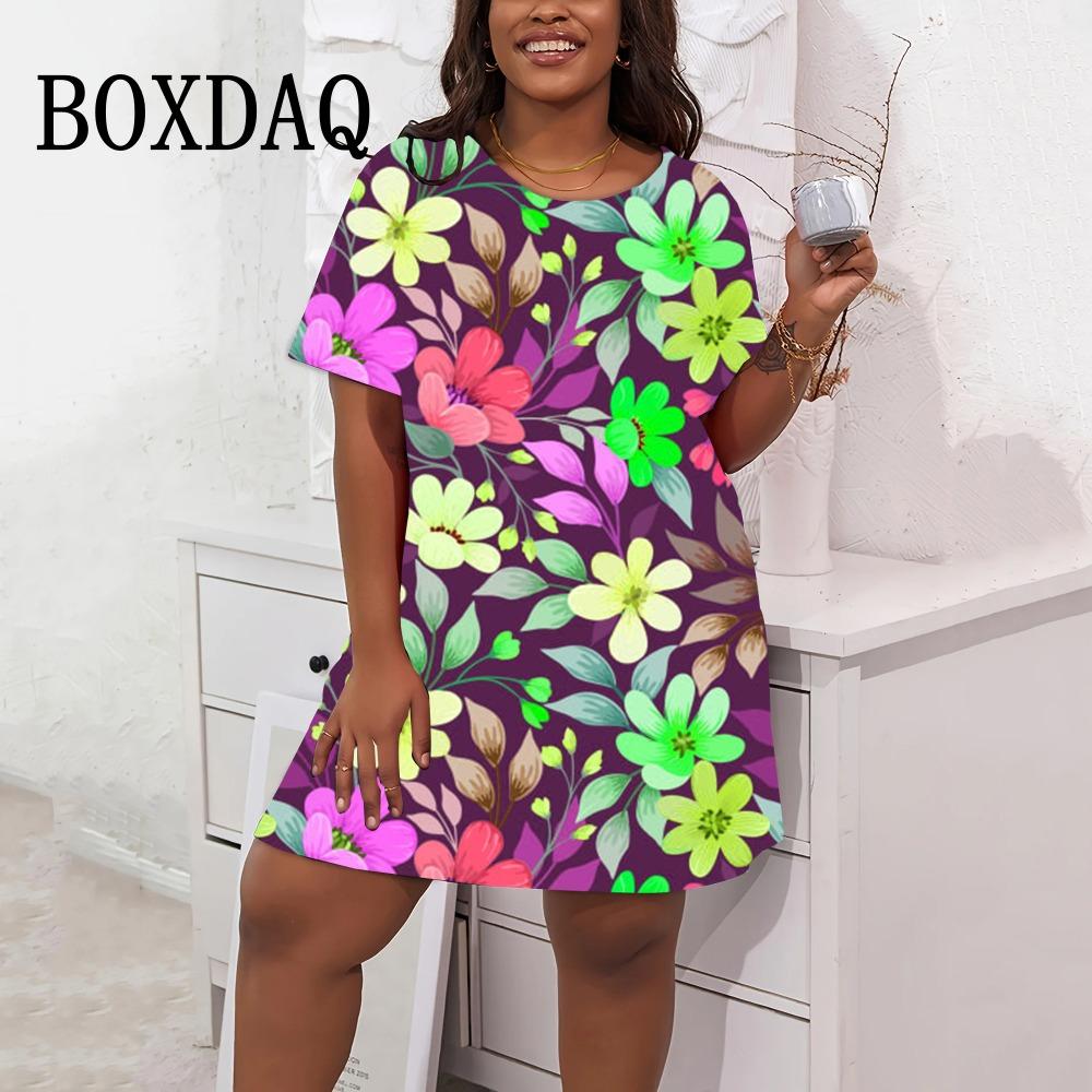 Модные платья с 3D-цветочным принтом для женщин, винтажное летнее платье больших размеров с коротким рукавом, повседневное платье с круглым вырезом, свободная одежда больших размеров 9XL