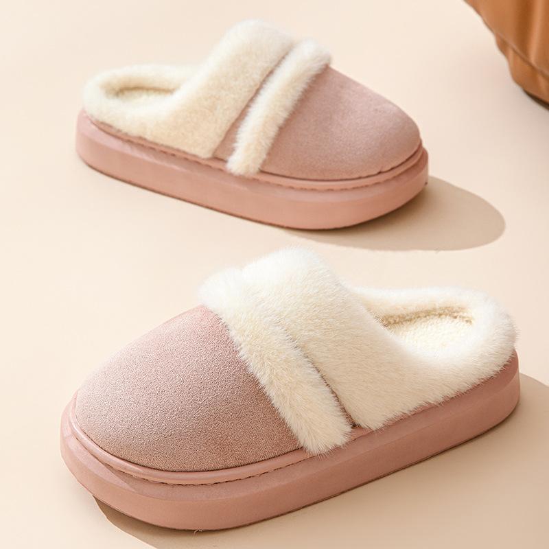 Fashion Comwarm Winter Plush Slippers For Women Indoor Antiskid Warm Cotton Slippers Fur Fluffy Flat Home Slides Lady Casual Furry Shoes