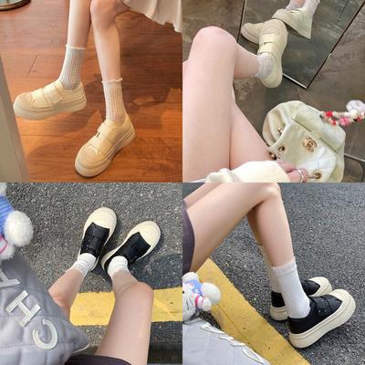 ~ Ленивые липучки Универсальные маленькие белые туфли Круглый носок Платформа с увеличением высоты Туфли-печенье Женские Весна и осень