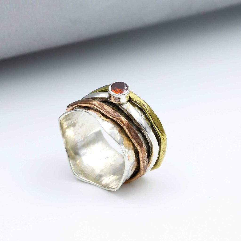 Garnet Gemstone Ring, 925 Sterling Silver Ring, Three Tone Ring, Bohemian Ring, Designer Ring, Wedding Gift