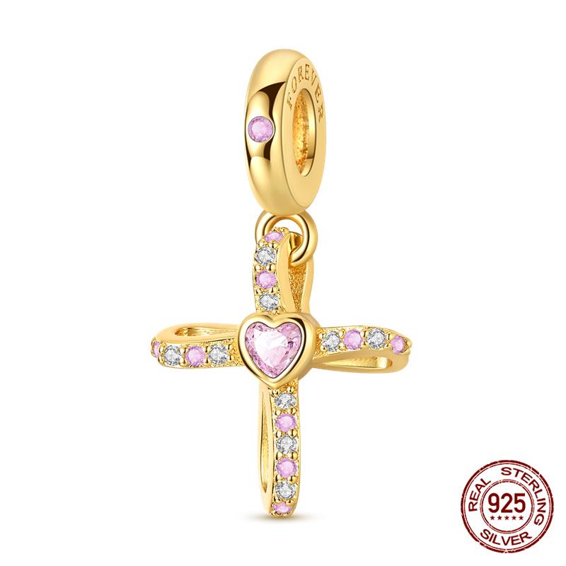 925 Silver Golden Cross Charms Beads For 3mm Bracelet DIY Jewelry Making Women Gifts New In