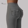 Женские штаны для йоги, однотонные облегающие расклешенные брюки с карманами, тонкие эластичные брюки в стиле карго, сексуальные длинные брюки с рюшами