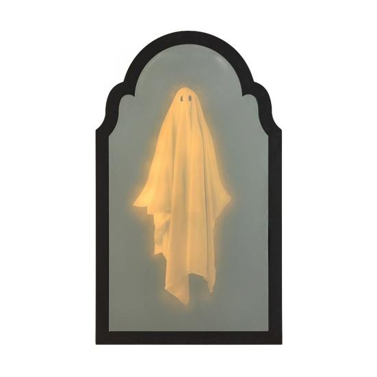 Halloween Hologram Ghost Mirror LED Light Up Spooky Ghost Mirror for Halloween Indoor Outdoor Haunted House Room Decor