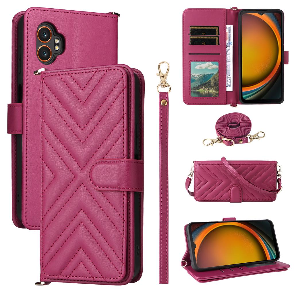 For Samsung Galaxy XCover7 Pro Wallet Case with Shoulder/Wrist Strap Leather Phone Cover Stand