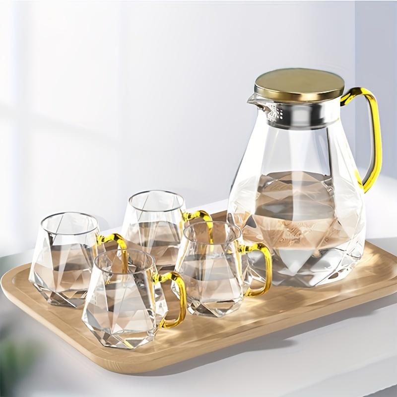 Set 1pc 60.87oz Glass Pitcher And 4pcs 11.83oz Glass Cups Heat Resistant Heavy Duty Drink Pitcher Clear Water Glass For Coffee Juice Tea Milk And More